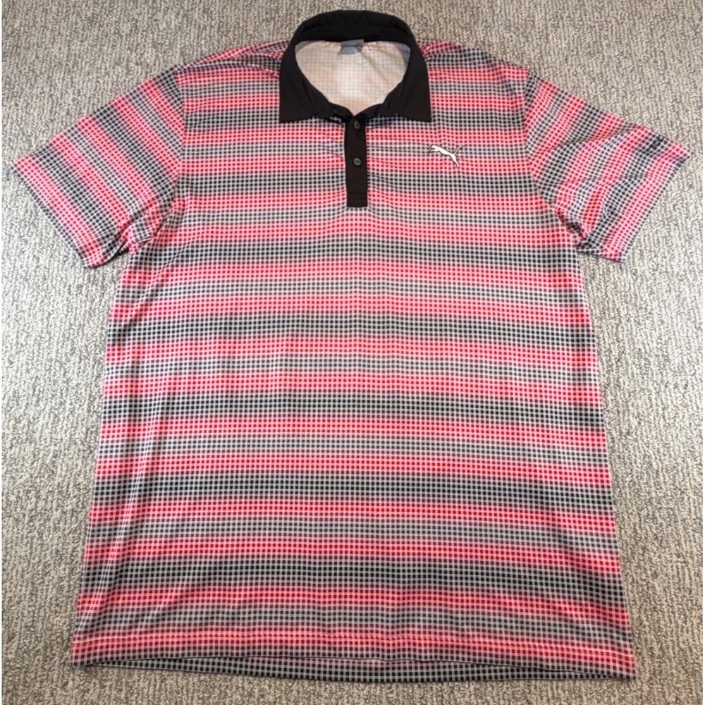 Puma Polo Shirt Mens XL Red Black Plaid Yocha Dehe Golf Club Performance SS